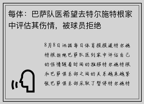 每体：巴萨队医希望去特尔施特根家中评估其伤情，被球员拒绝
